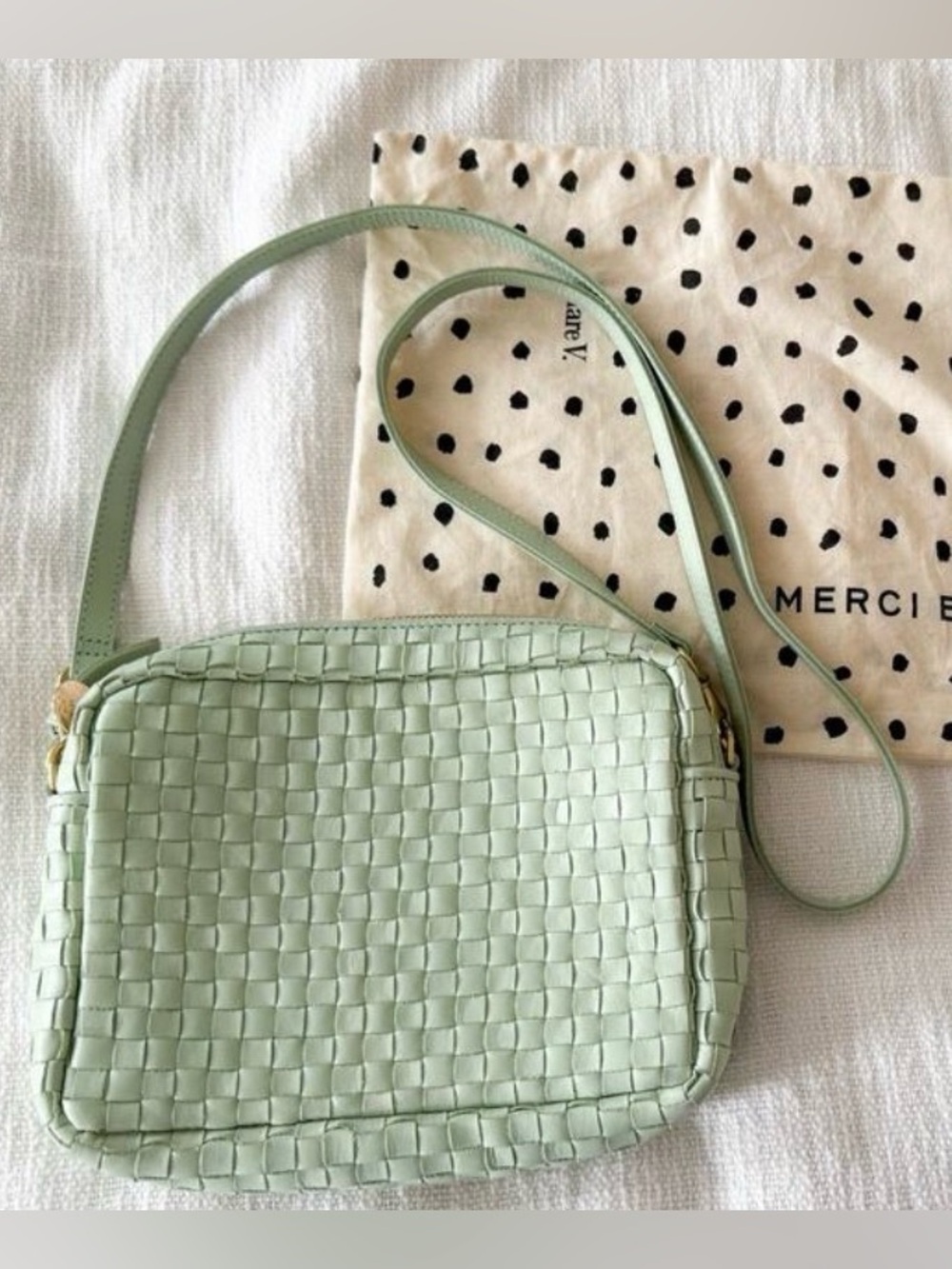 Clare V Mint Green Woven Leather Crossbody Bag